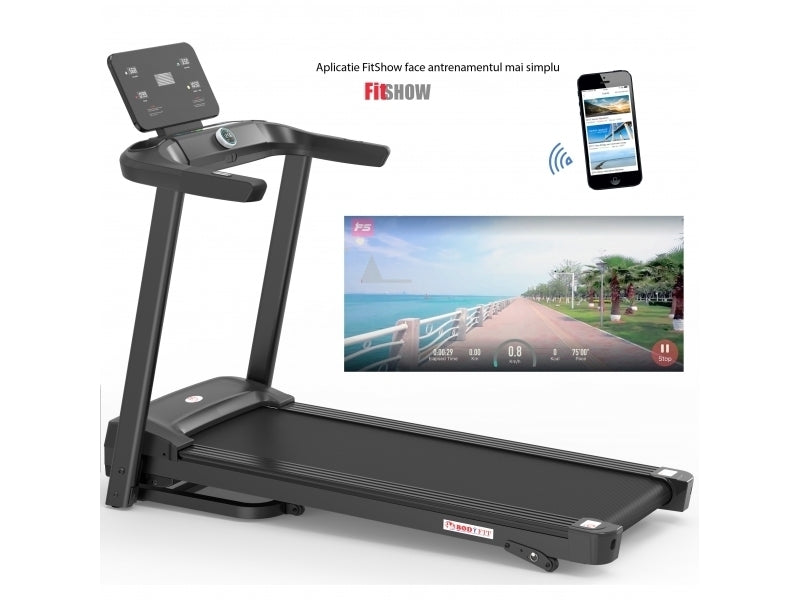 Banda de alergat Bodyfit Z5500, motor de 2.5 CP, greutate suportata de 120 kg, viteza 14.8 km/h, display LED cu mai multe functii, Fitshow, Kinomap, Zwift