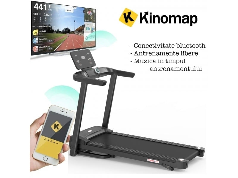 Banda de alergat Bodyfit Z5500, motor de 2.5 CP, greutate suportata de 120 kg, viteza 14.8 km/h, display LED cu mai multe functii, Fitshow, Kinomap, Zwift