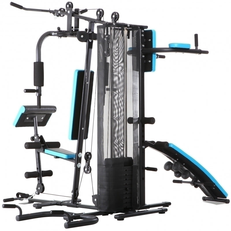 Aparat multifunctional FitTronic® Atletic 470, 45 kg incluse, suport biceps, banca exercitii pliabila, manere flotari, suport tractiuni, bara tractiuni, gantere, greutate maxima utilizator 120 kg