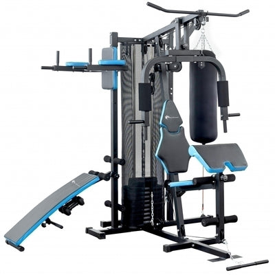 Aparat multifunctional FitTronic® Atletic 480, 45 kg incluse, greutate maxima utilizator 120 kg, banca cu gantere, sac de box, aparat tractiuni, suport biceps, bara tractiuni