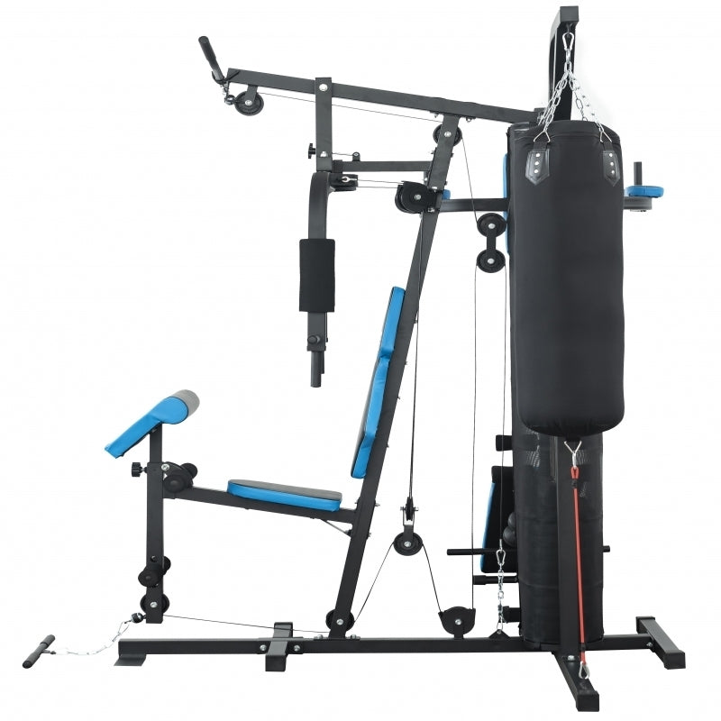 Aparat multifunctional FitTronic® Atletic 480, 45 kg incluse, greutate maxima utilizator 120 kg, banca cu gantere, sac de box, aparat tractiuni, suport biceps, bara tractiuni