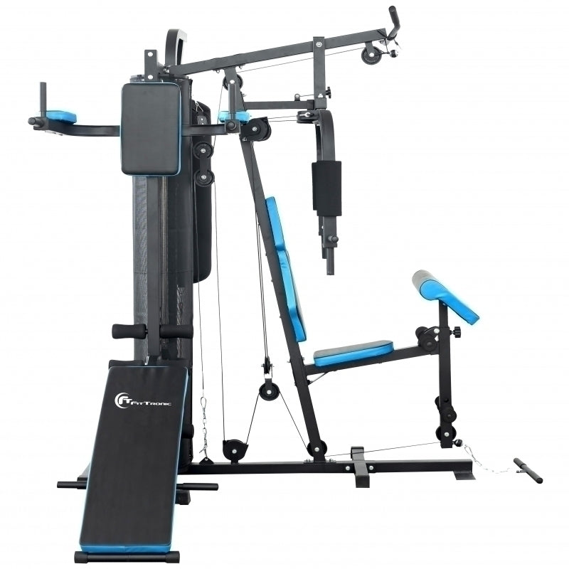 Aparat multifunctional FitTronic® Atletic 480, 45 kg incluse, greutate maxima utilizator 120 kg, banca cu gantere, sac de box, aparat tractiuni, suport biceps, bara tractiuni