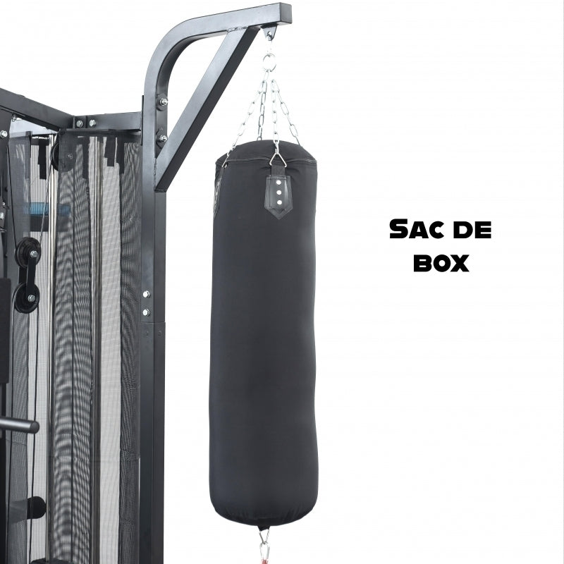 Aparat multifunctional FitTronic® Atletic 480, 45 kg incluse, greutate maxima utilizator 120 kg, banca cu gantere, sac de box, aparat tractiuni, suport biceps, bara tractiuni