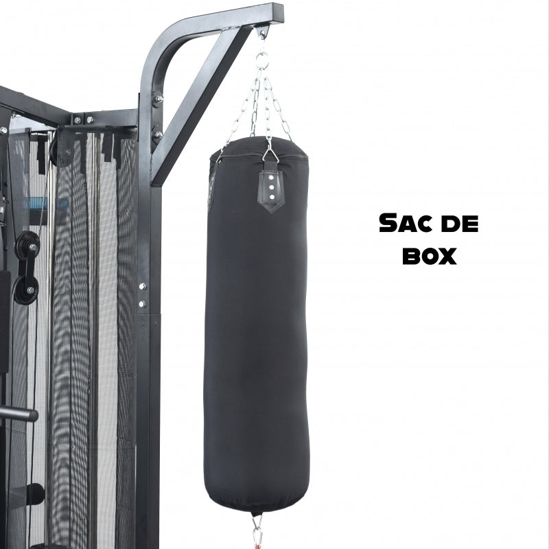 Aparat multifunctional FitTronic® Atletic 480, 66 kg incluse, greutate maxima utilizator 120 kg, banca cu gantere, sac de box, aparat tractiuni, suport biceps, bara tractiuni