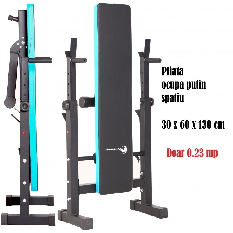 Banca reglabila multifunctionala FitTronic® Atletic B400, suport haltera reglabil inclus, banca inclinata sau dreapta, greutate suportata 100 kg