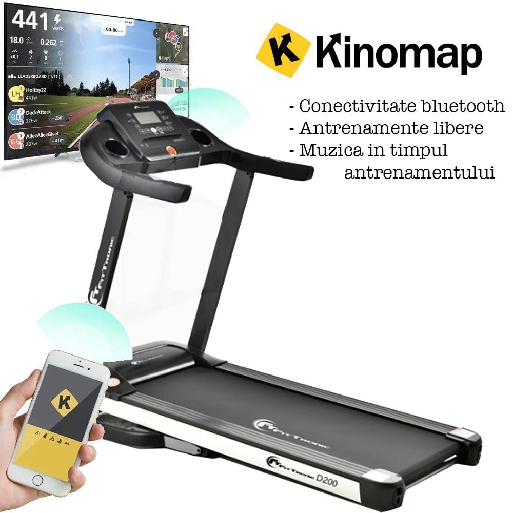 Banda de alergare electrica FitTronic® Delta 200, motor 2.5CP, viteza maxima 14 km, autolubrifiere, bluetooth, Kinomap, Zwift, Besyfit