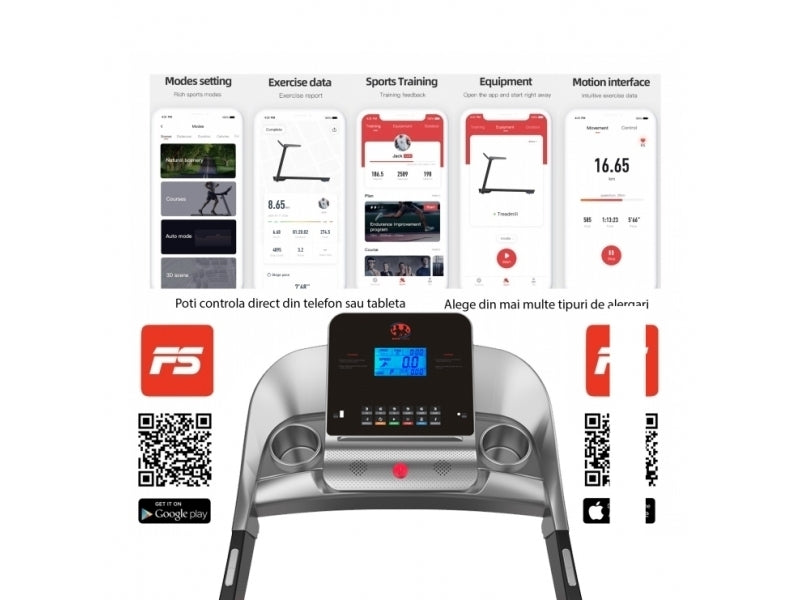 Banda de alergat electrica BodyFit A2000, greutate suportata 130 kg, motor 2.5 CP, Fitshow app