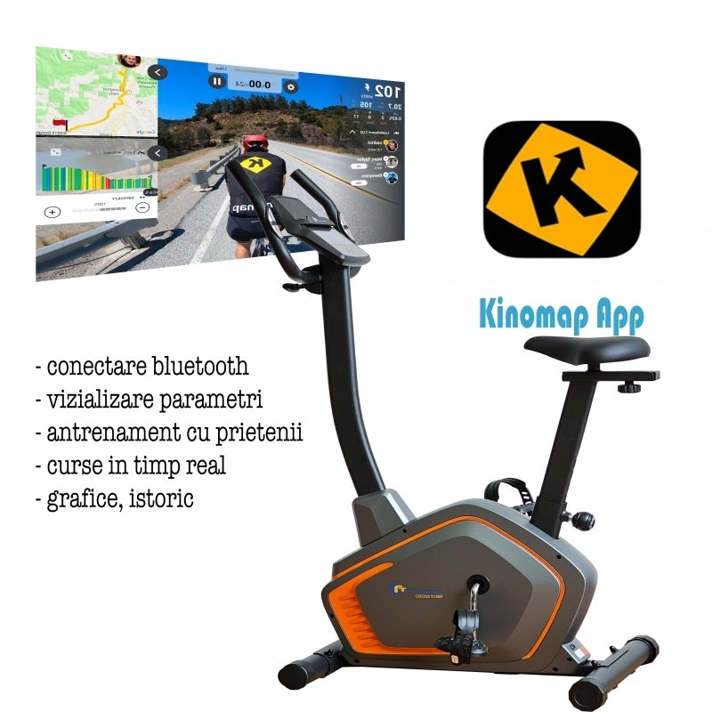 Bicicleta ergometrica FitTronic® Cross 513 BP, display mare, electromagnetica, 13 programe, 32 trepte de dificultate,reglaj sa vertical si orizontal, reglaj ghidon, App Kinomap, Zwift