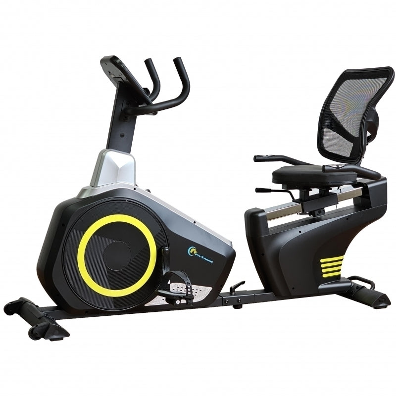 Bicicleta magnetica orizontala FitTronic 609R, Apps Zwift, Kinomap, Fitshow, 12 kg volanta, 130 kg greutate suportata