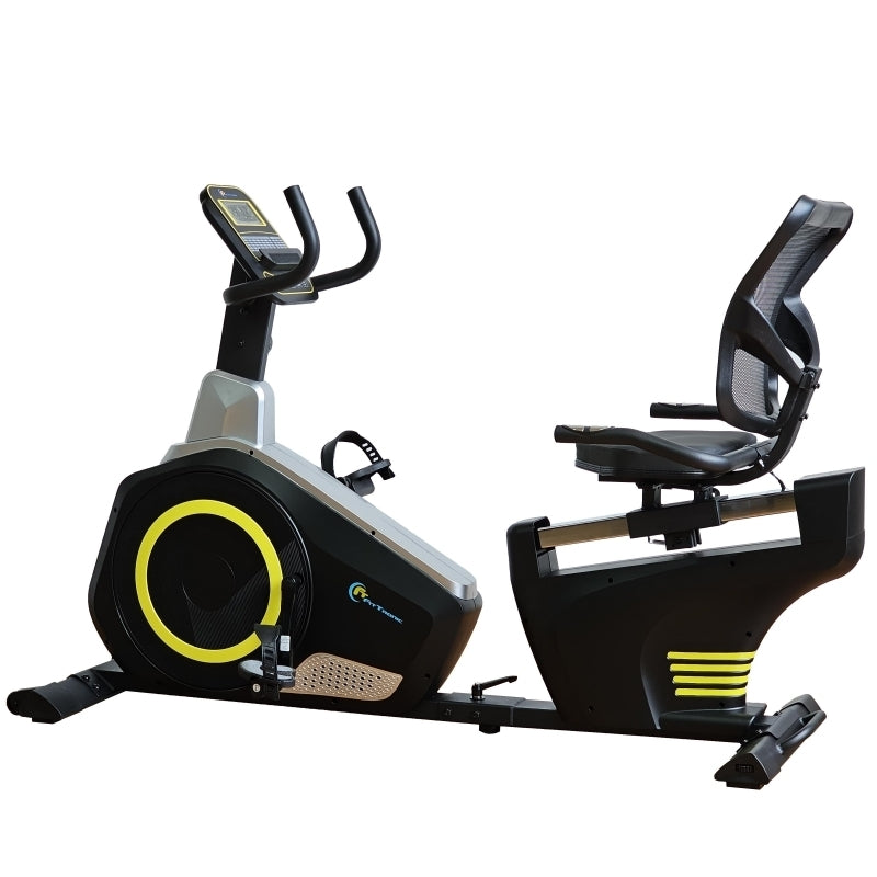 Bicicleta magnetica orizontala FitTronic 609R, Apps Zwift, Kinomap, Fitshow, 12 kg volanta, 130 kg greutate suportata