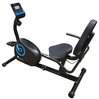 Bicicleta magnetica orizontala FitTronic® Trainer 410R, design robust, volanta 6 kg, greutate suportata 120 kg, afisaj mare cu multe informatii