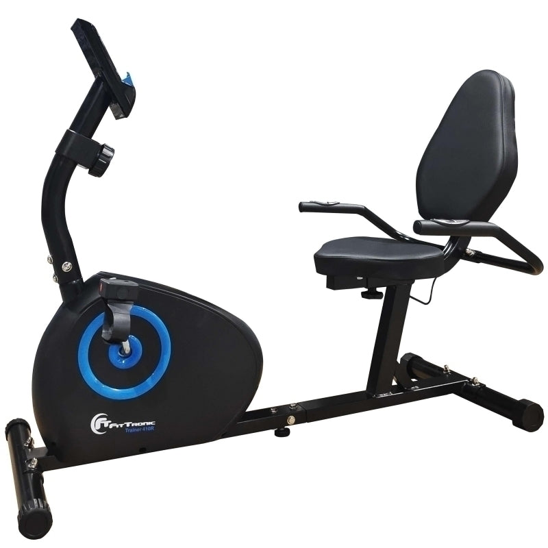 Bicicleta magnetica orizontala FitTronic® Trainer 410R, design robust, volanta 6 kg, greutate suportata 120 kg, afisaj mare cu multe informatii