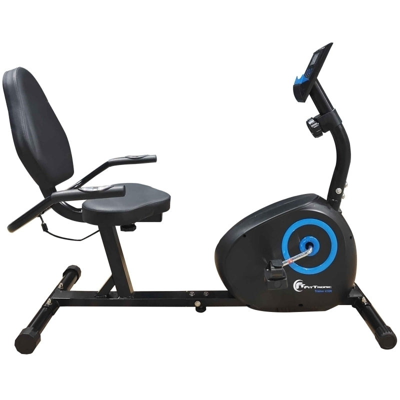 Bicicleta magnetica orizontala FitTronic® Trainer 410R, design robust, volanta 6 kg, greutate suportata 120 kg, afisaj mare cu multe informatii