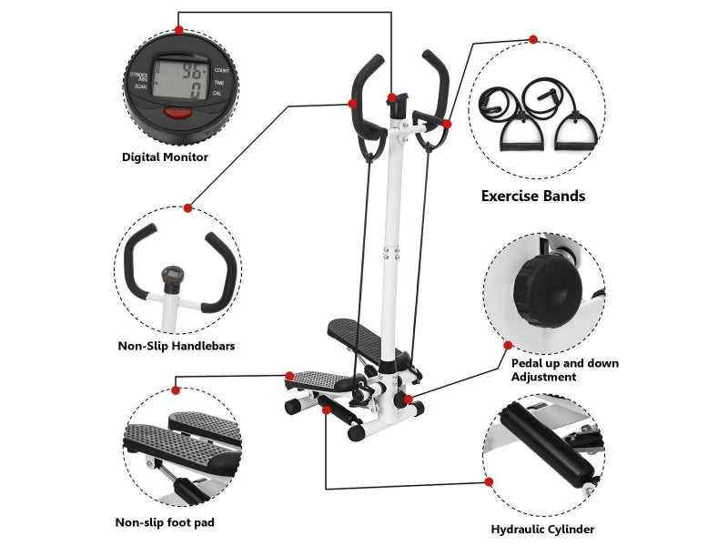 Stepper cu maner FitTronic S160M, afisaj, corzi elastice pentru antrenamentul bratelor