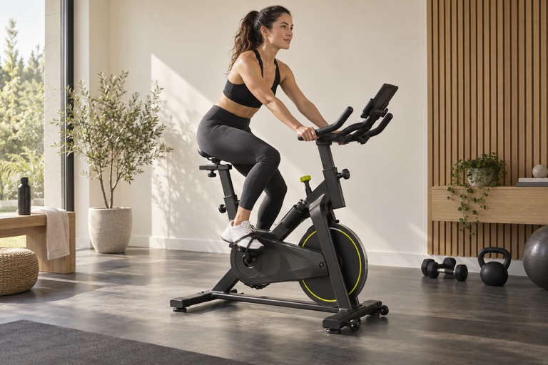 Antrenament cardio pe bicicleta fitness acasa