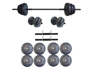 Set haltera si gantere FitTronic GR25 cu toate componentele setului dispuse separat