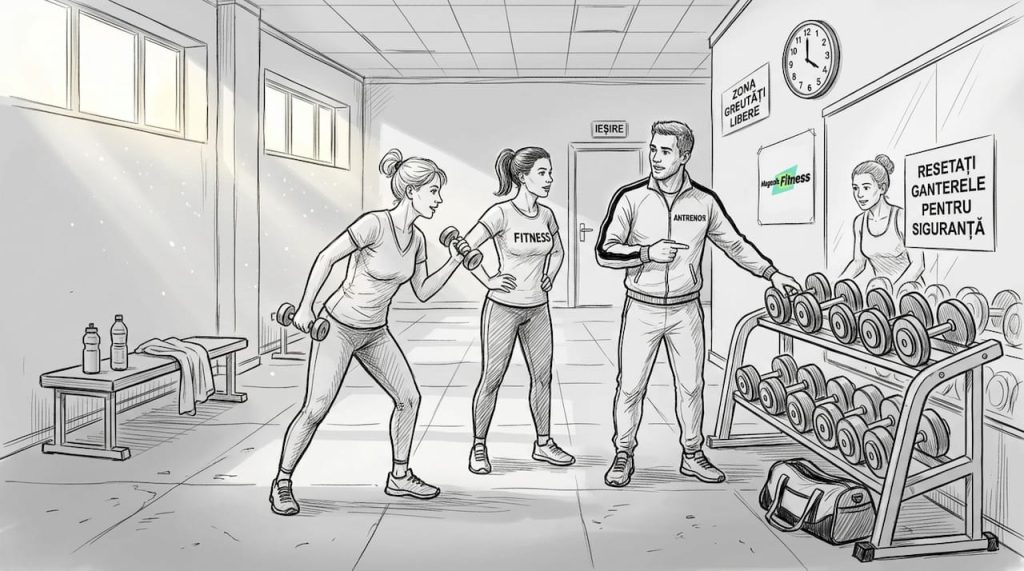 Adulti care participa la un antrenament adevarat intr-o sala de fitness