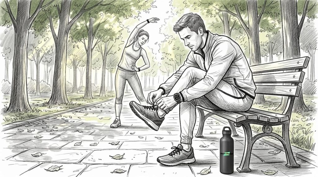 Oameni care isi verifica ceasurile inteligente de fitness in timp ce se plimba sau fac sport in aer liber.