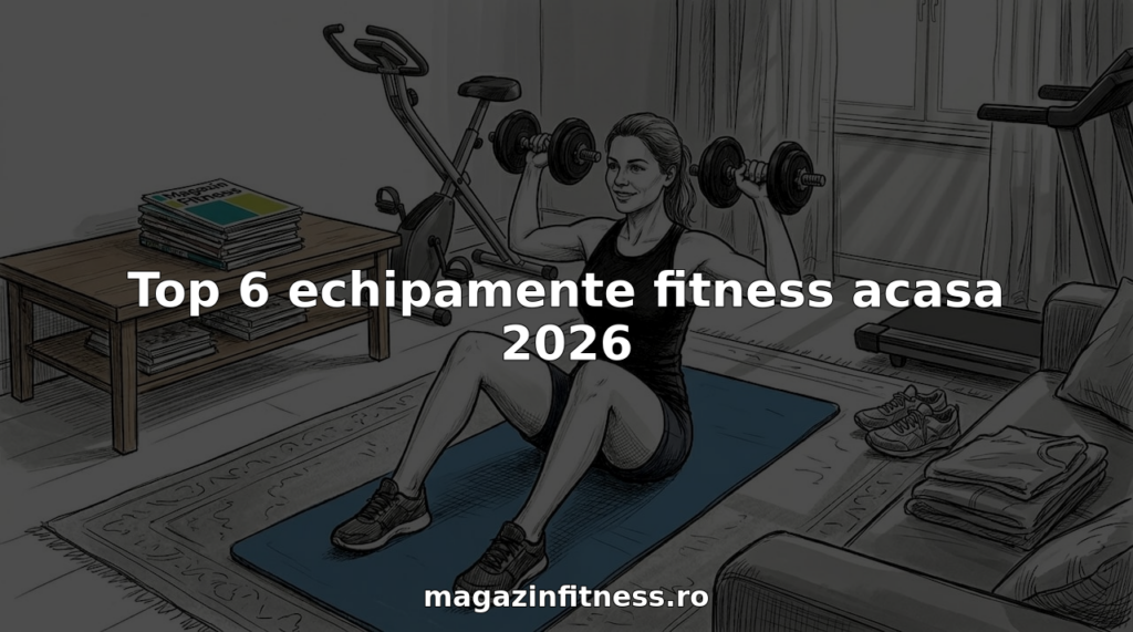 Femeie care face exercitii acasa, folosind aparate de fitness chiar in sufragerie.