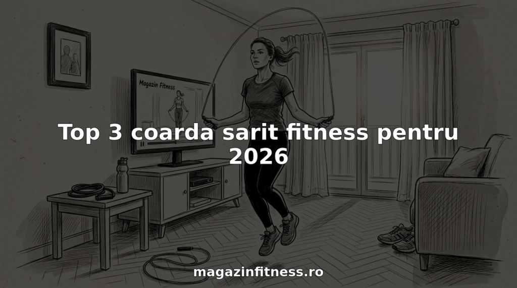 O femeie face exercitii cu coarda in sufrageria casei, ca parte din antrenamentul ei de acasa.